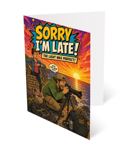Four funny retro photography greeting card designs